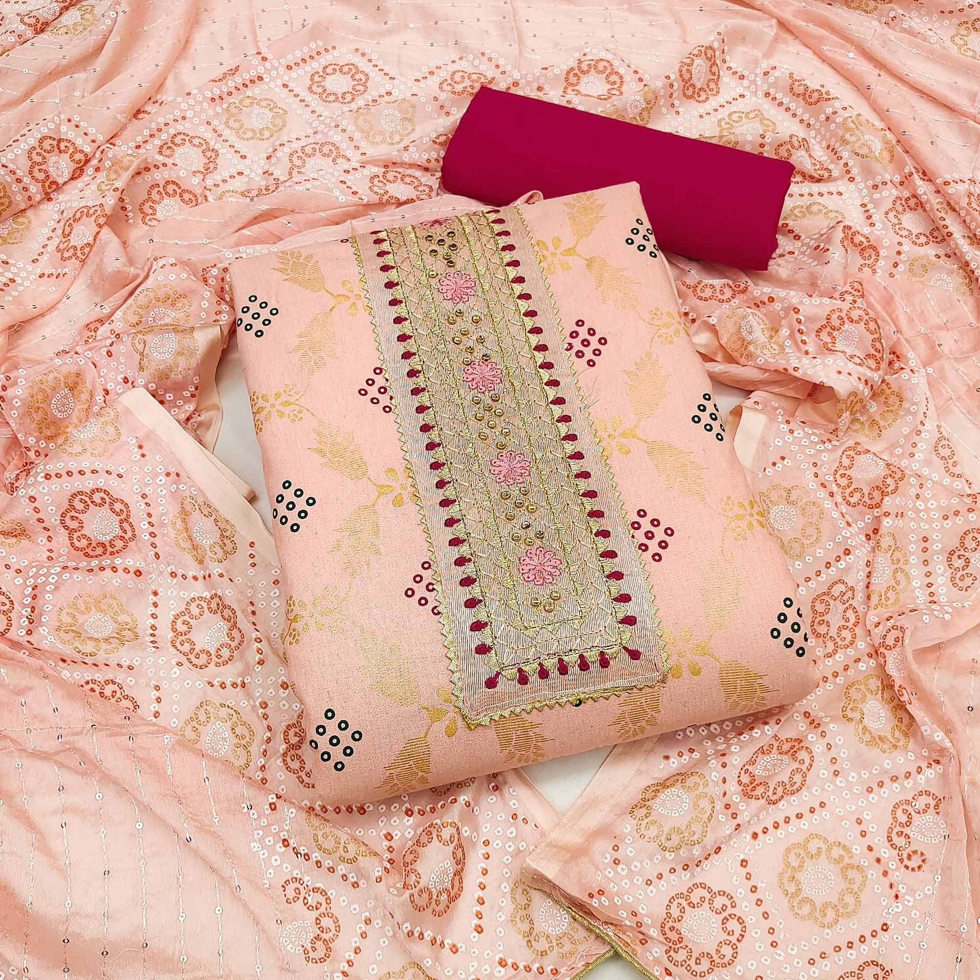Peach Printed Cotton Dress Material - Peachmode