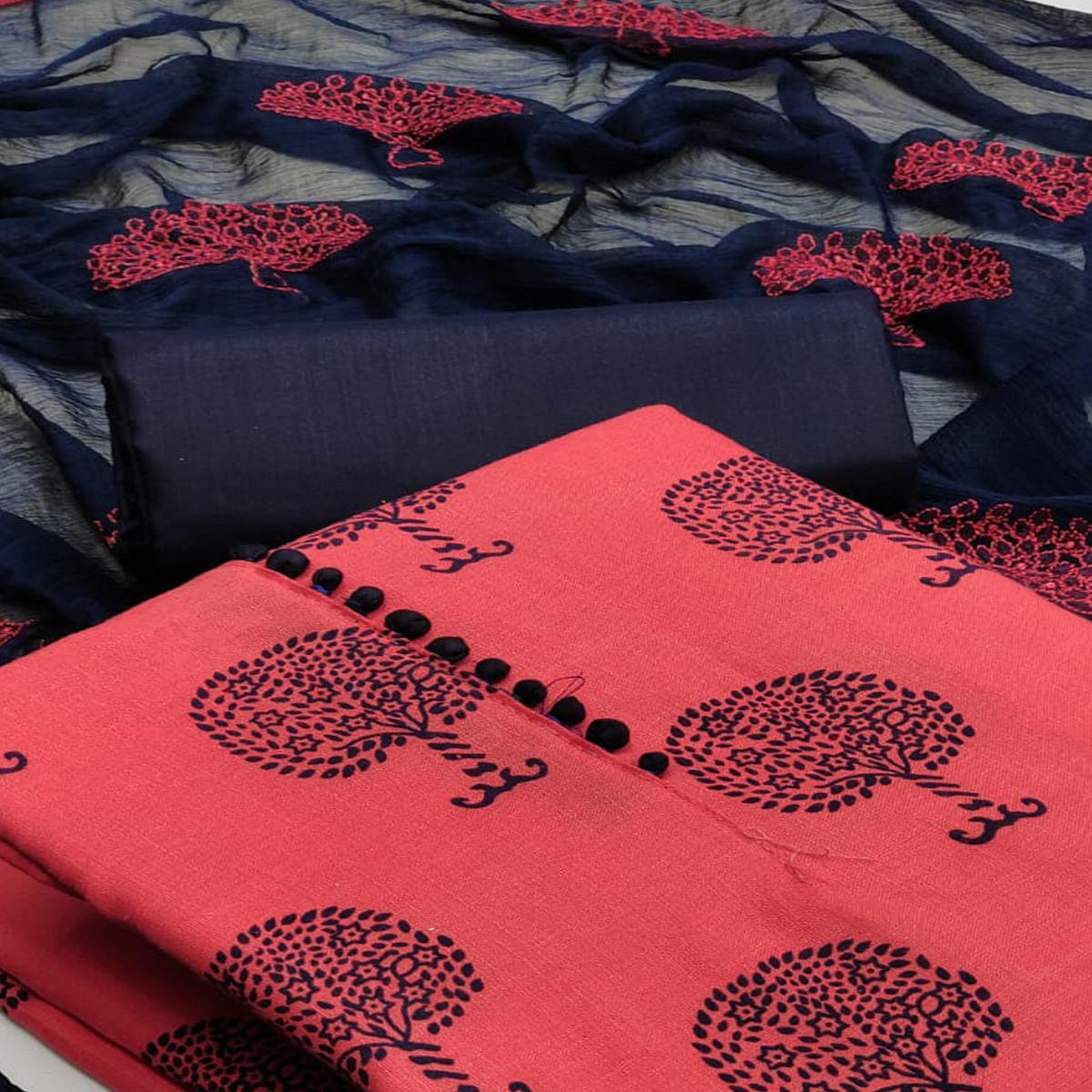 Peach Printed Cotton Dress Material - Peachmode