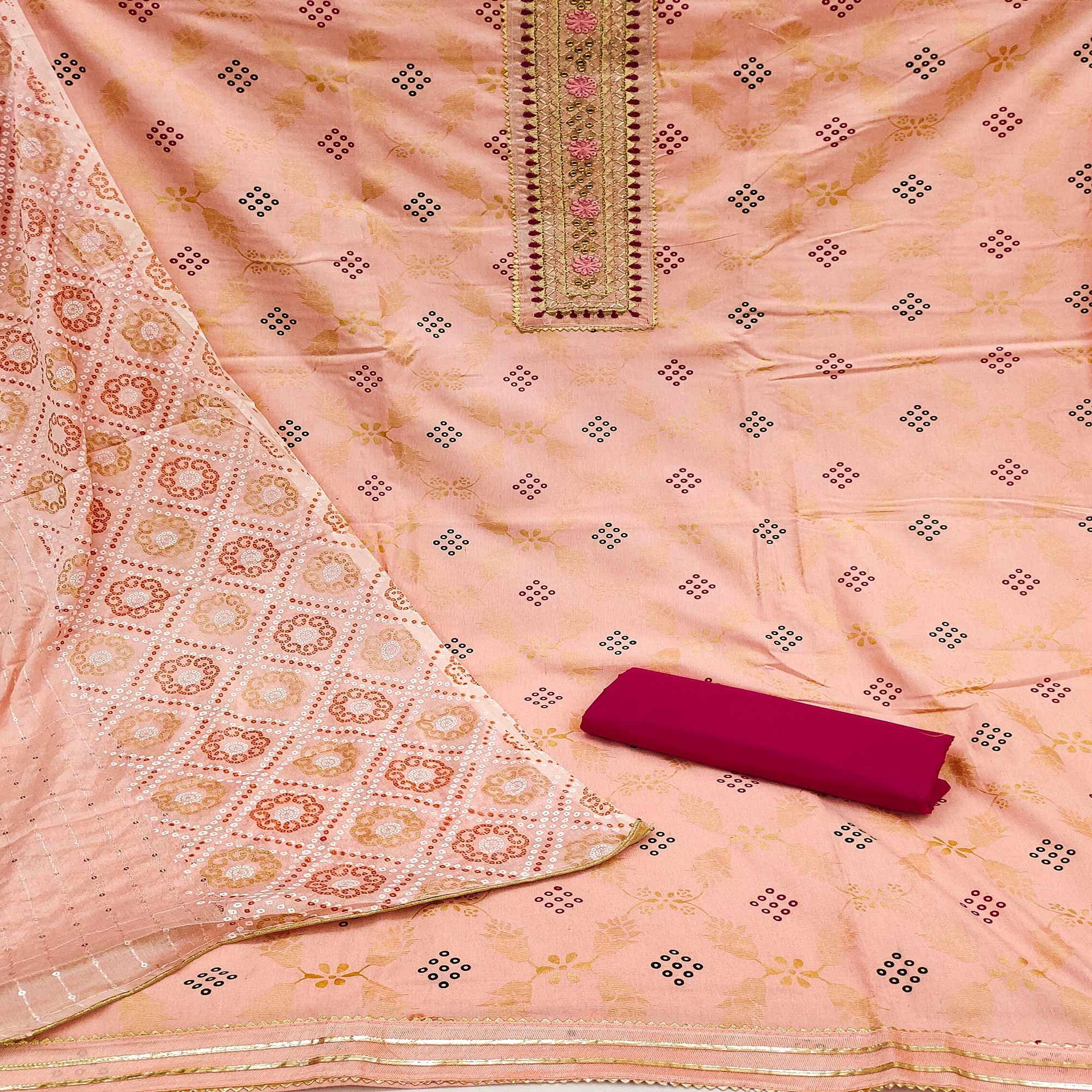 Peach Printed Cotton Dress Material - Peachmode