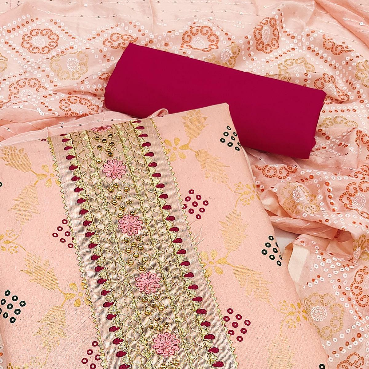 Peach Printed Cotton Dress Material - Peachmode