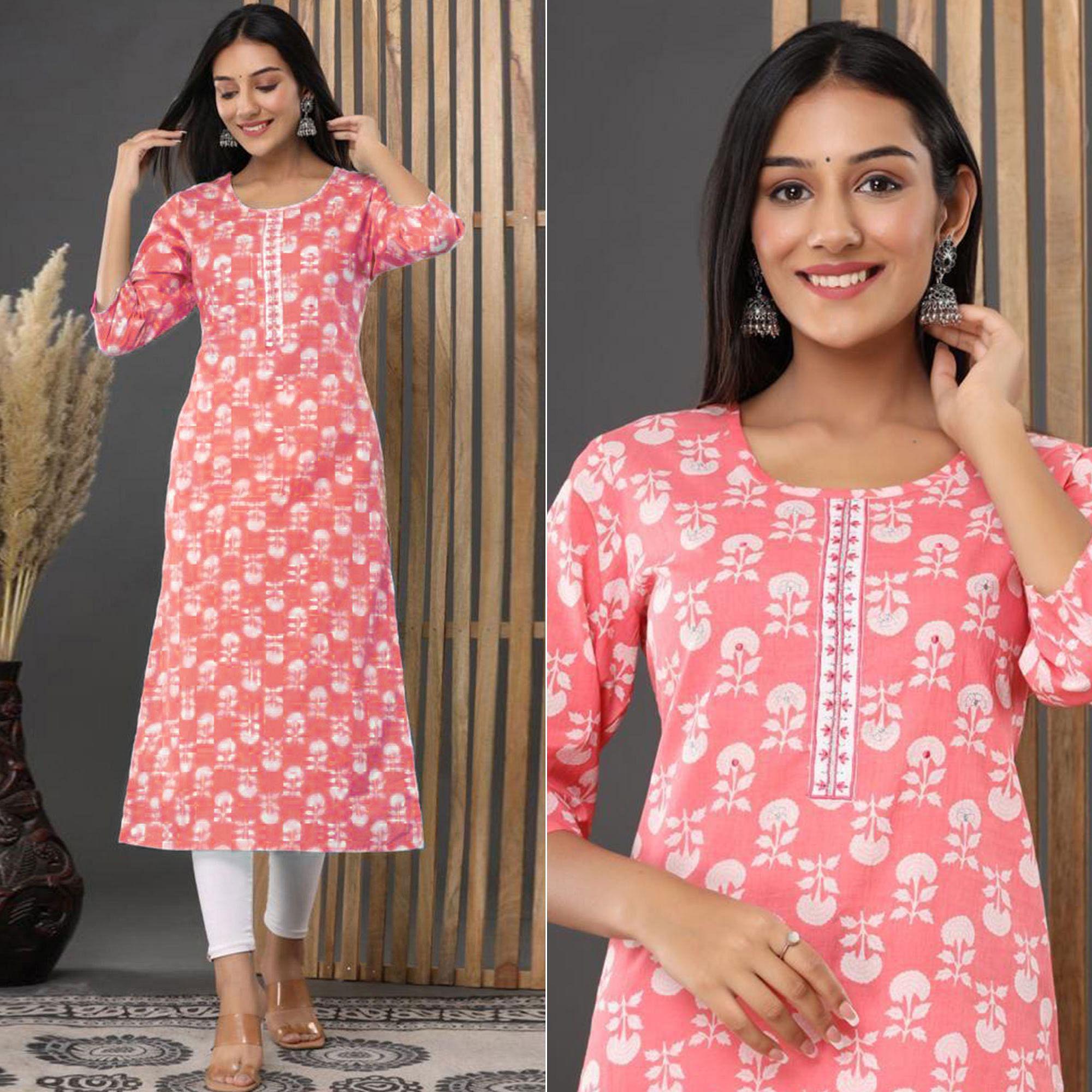 Peach Printed Cotton Kurti - Peachmode