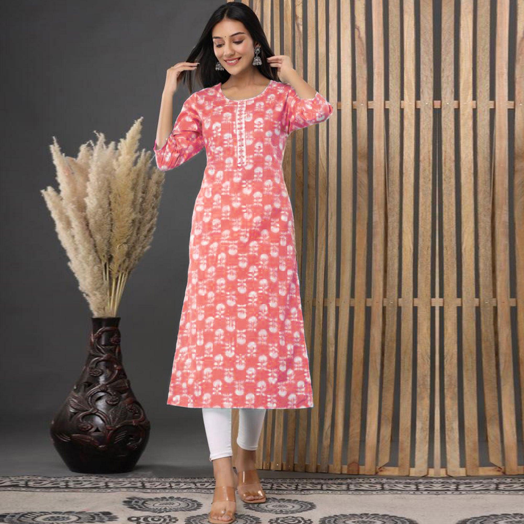 Peach Printed Cotton Kurti - Peachmode