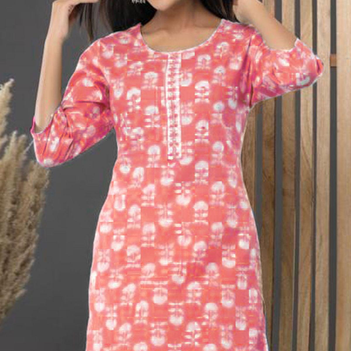 Peach Printed Cotton Kurti - Peachmode