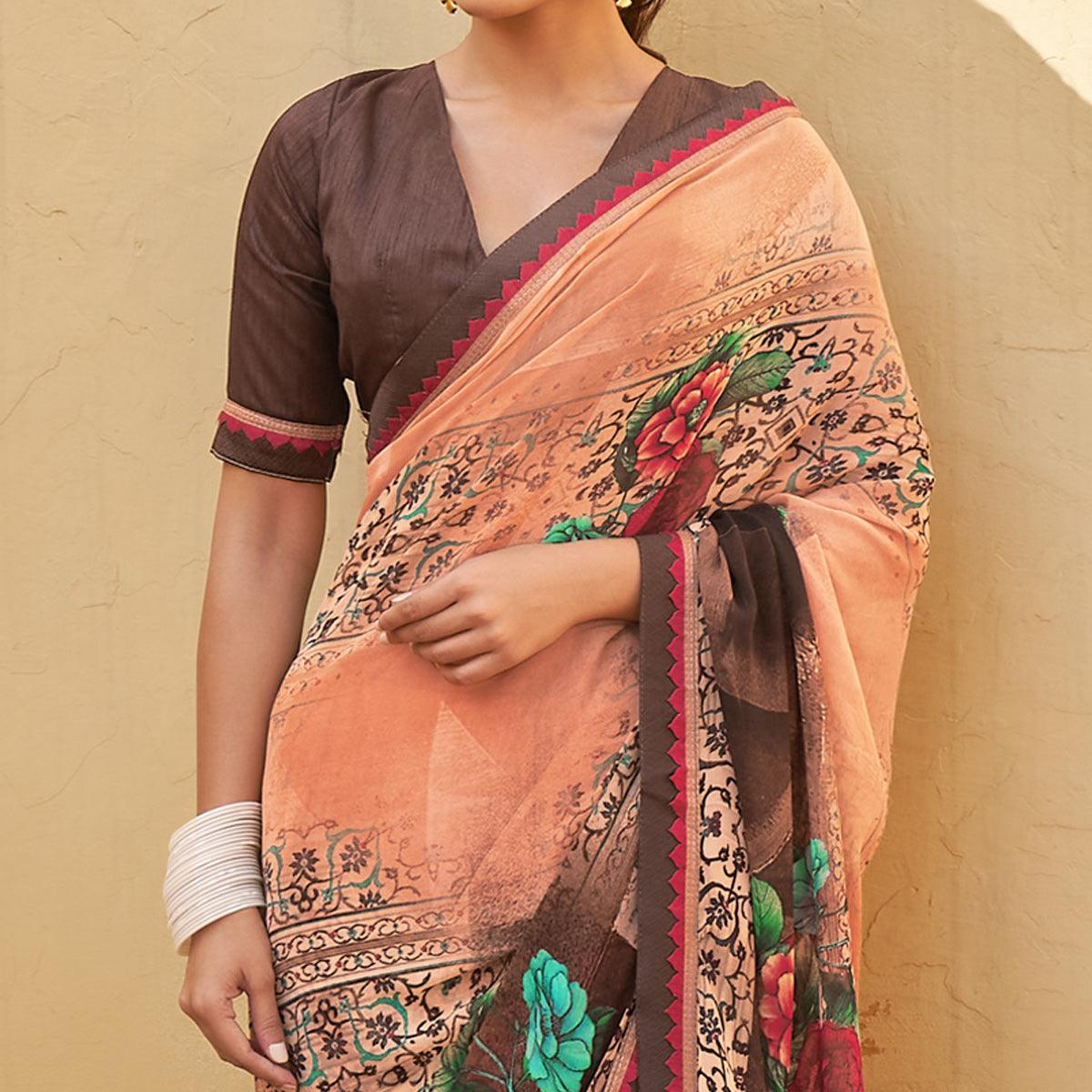 Peach Printed Georgette Saree - Peachmode
