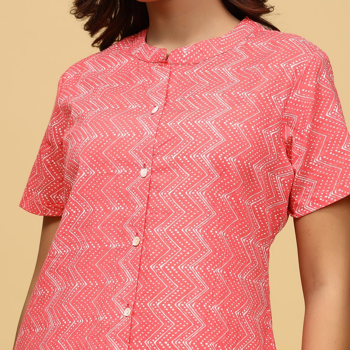 Peach Printed Pure Cotton Night Suit - Peachmode