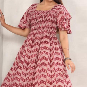 Peach-Purple Printed Cotton Dress - Peachmode