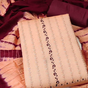 Peach Sequence Embroidered Chanderi Dress Material - Peachmode