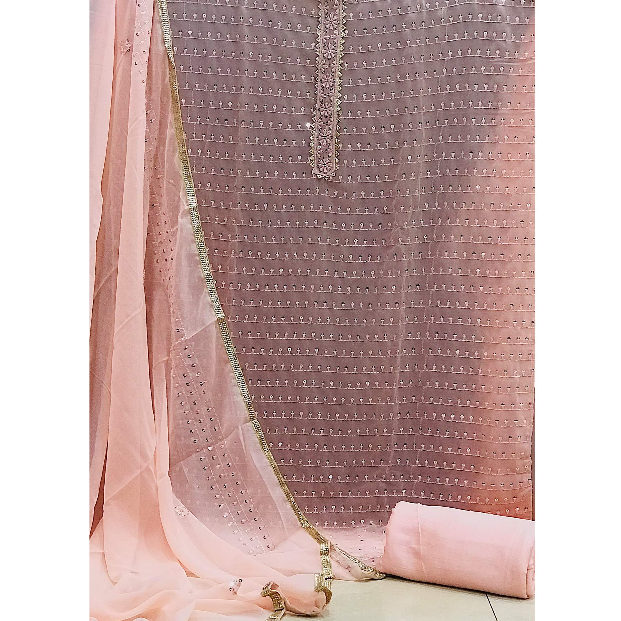 Peach Sequence Embroidered Georgette Dress Material - Peachmode
