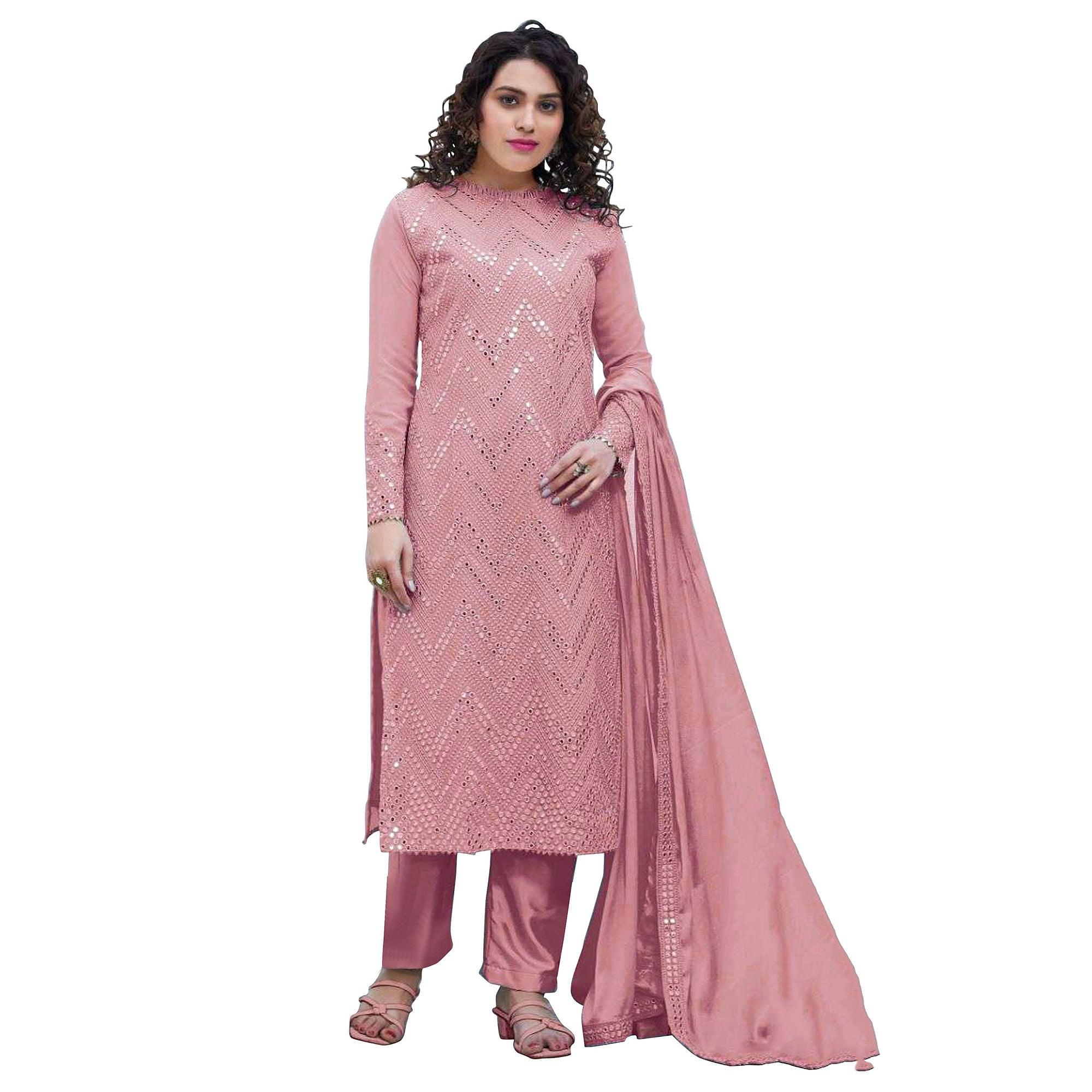 Peach Sequence Embroidered Georgette Suit - Peachmode
