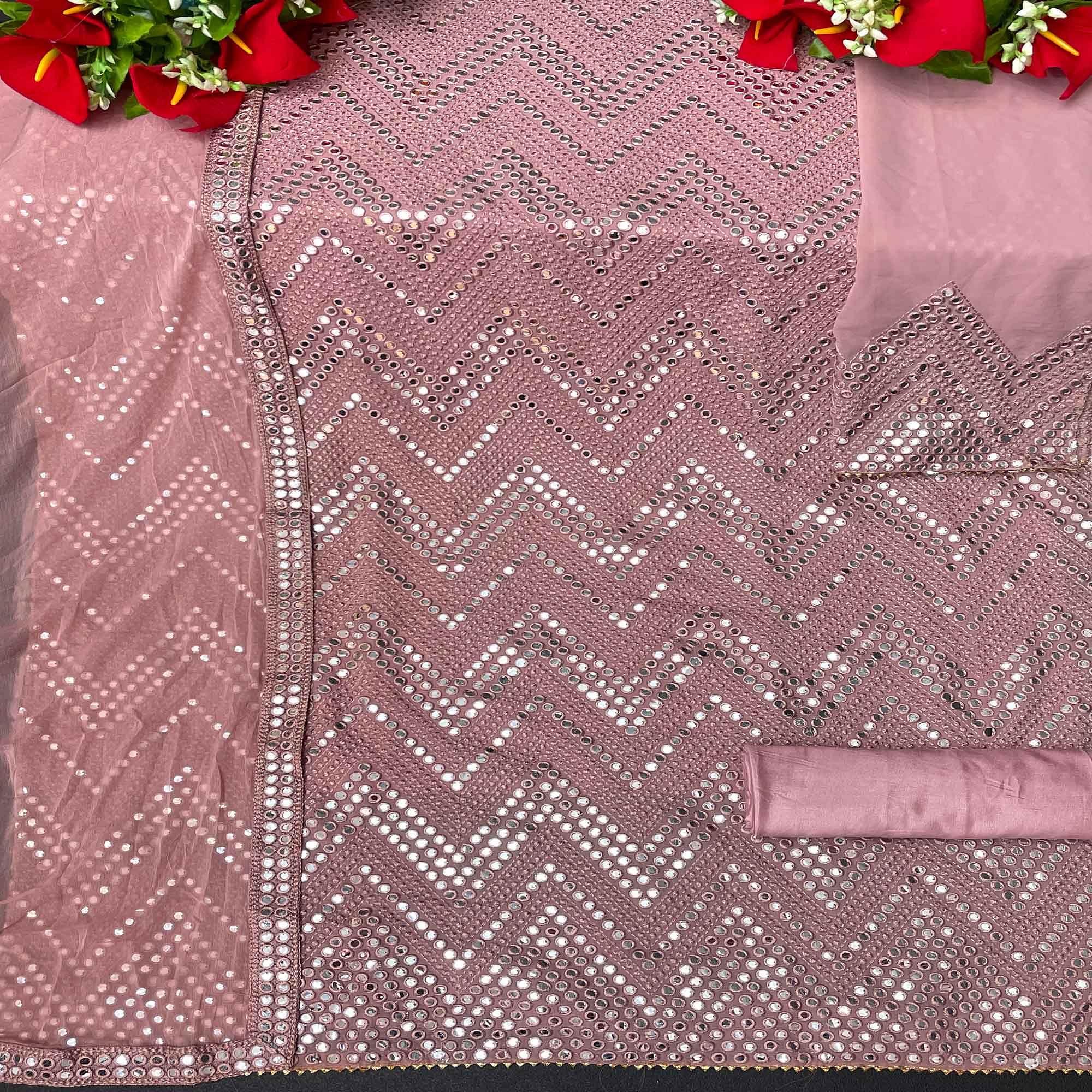 Peach Sequence Embroidered Georgette Suit - Peachmode