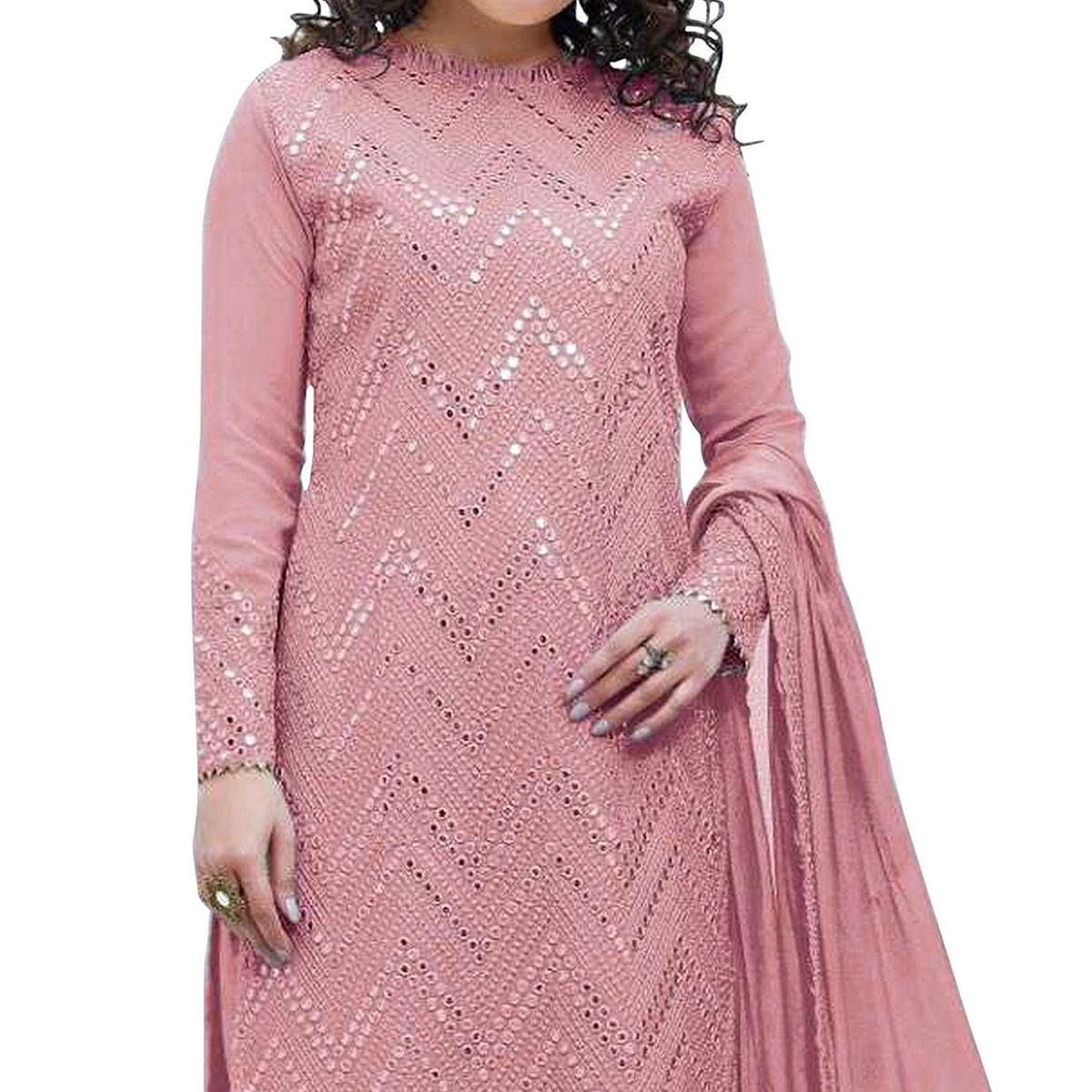Peach Sequence Embroidered Georgette Suit - Peachmode