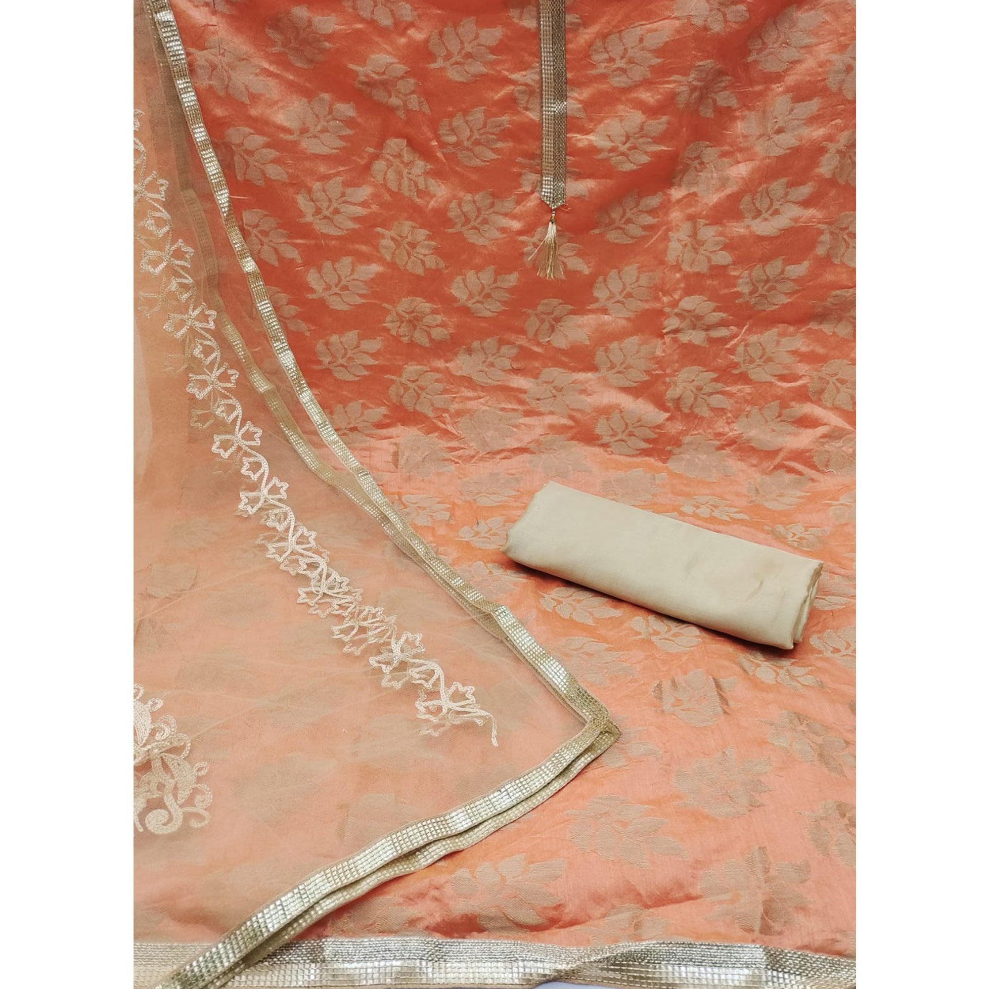 Peach Woven Chanderi Dress Material - Peachmode