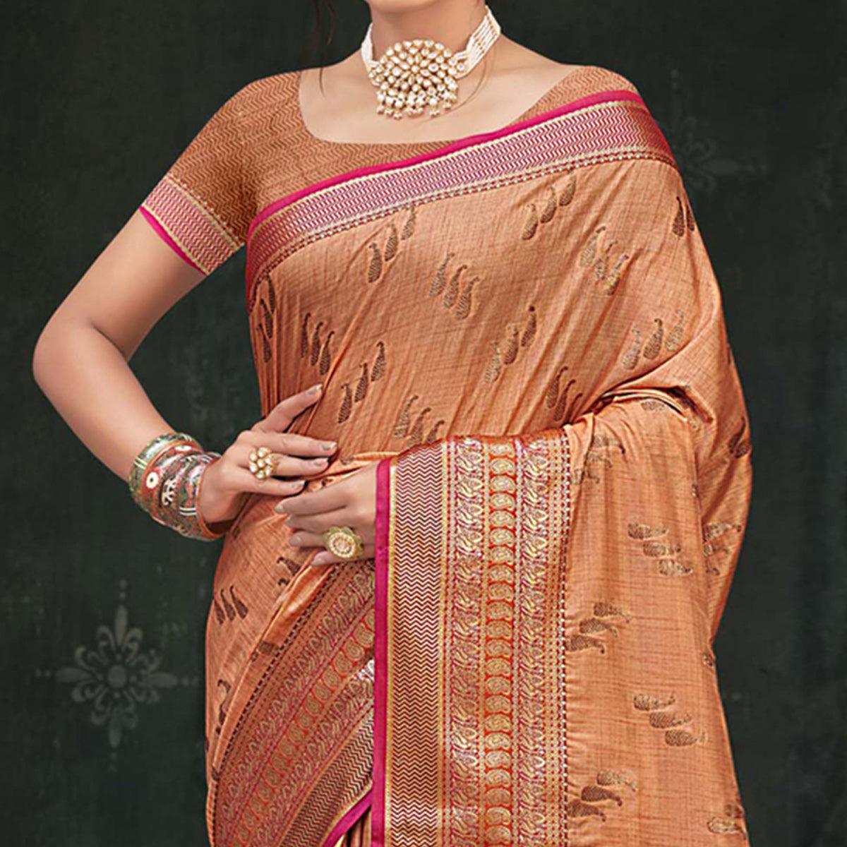 Peach Woven Cotton Silk Saree - Peachmode