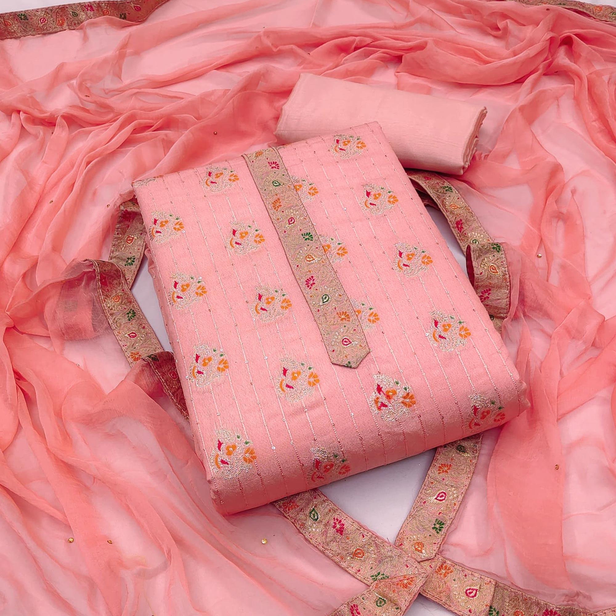 Peach Woven Dola Silk Dress Material - Peachmode