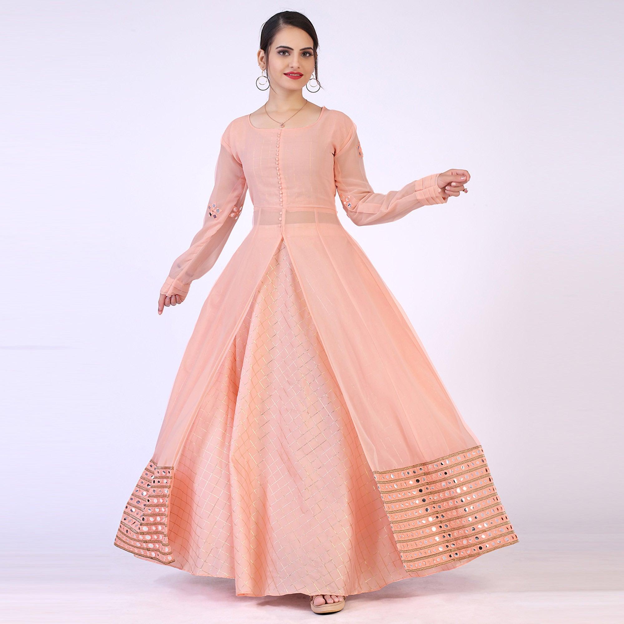 Peach Woven Georgette Lehenga Kameez - Peachmode