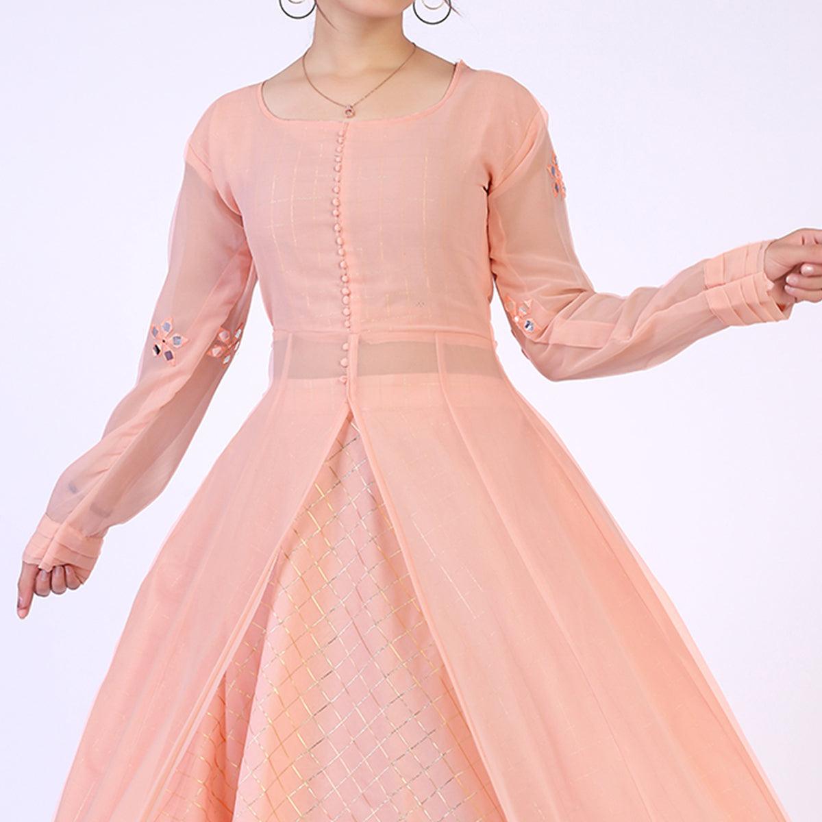 Peach Woven Georgette Lehenga Kameez - Peachmode