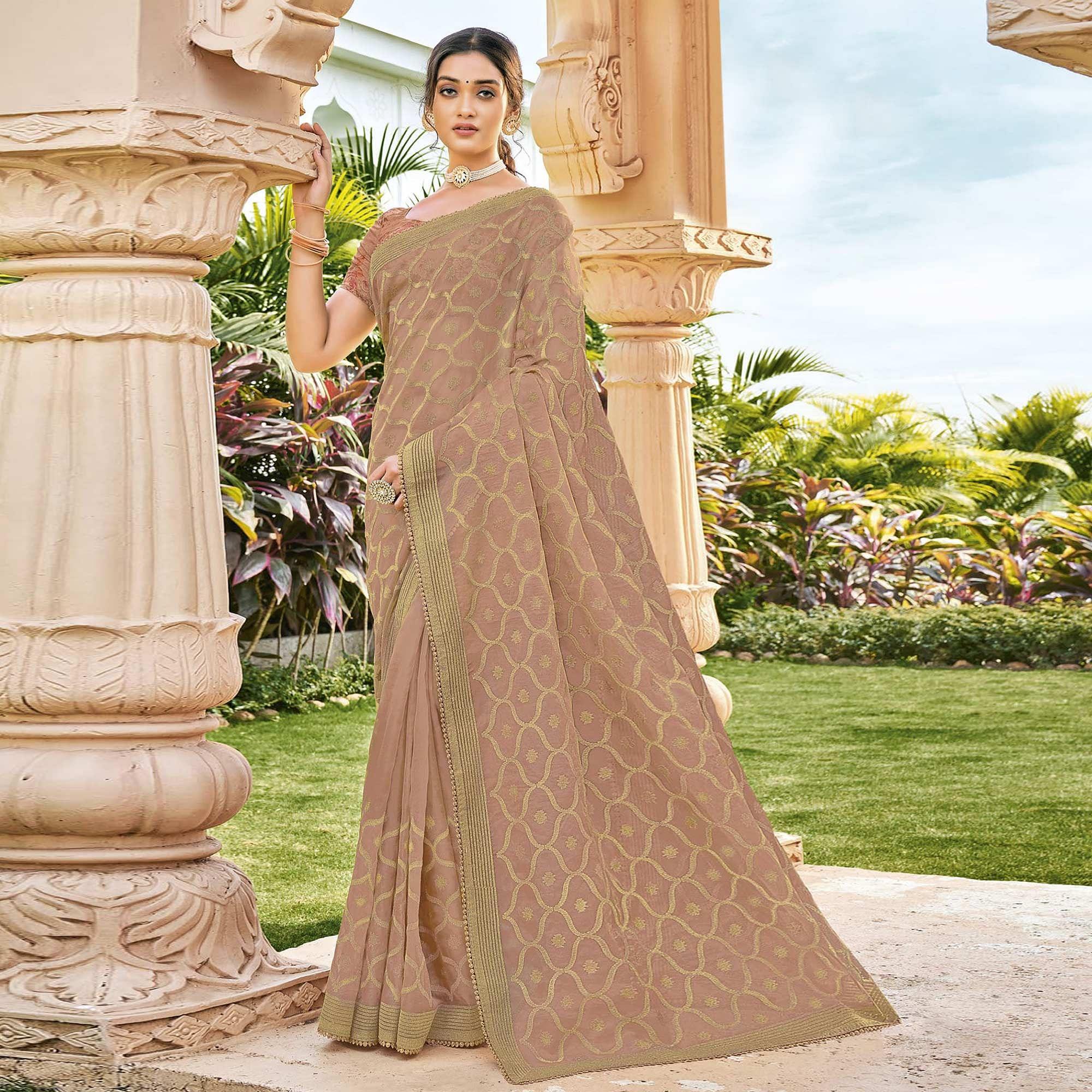 Peach Woven Georgette Saree - Peachmode
