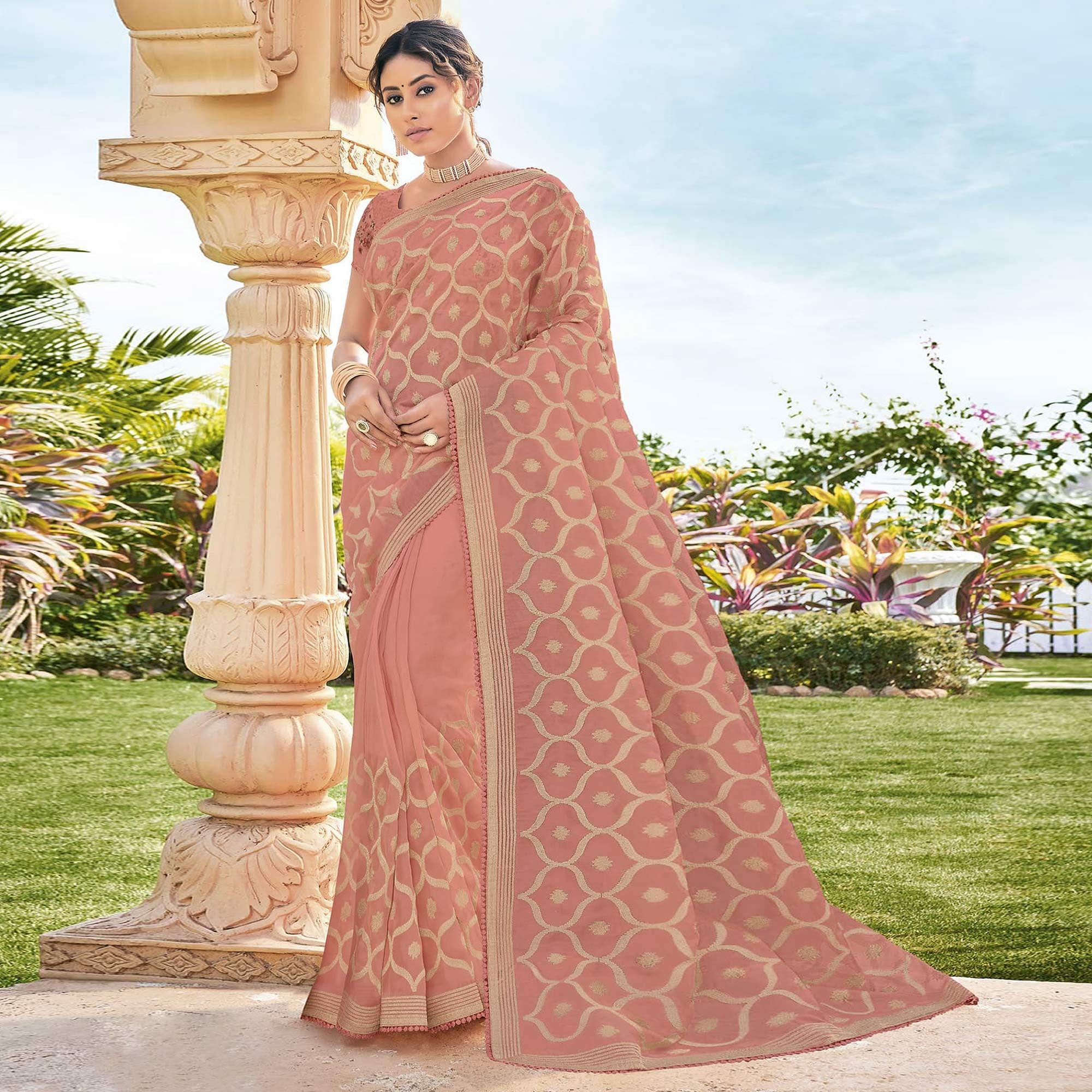 Peach Woven Georgette Saree - Peachmode