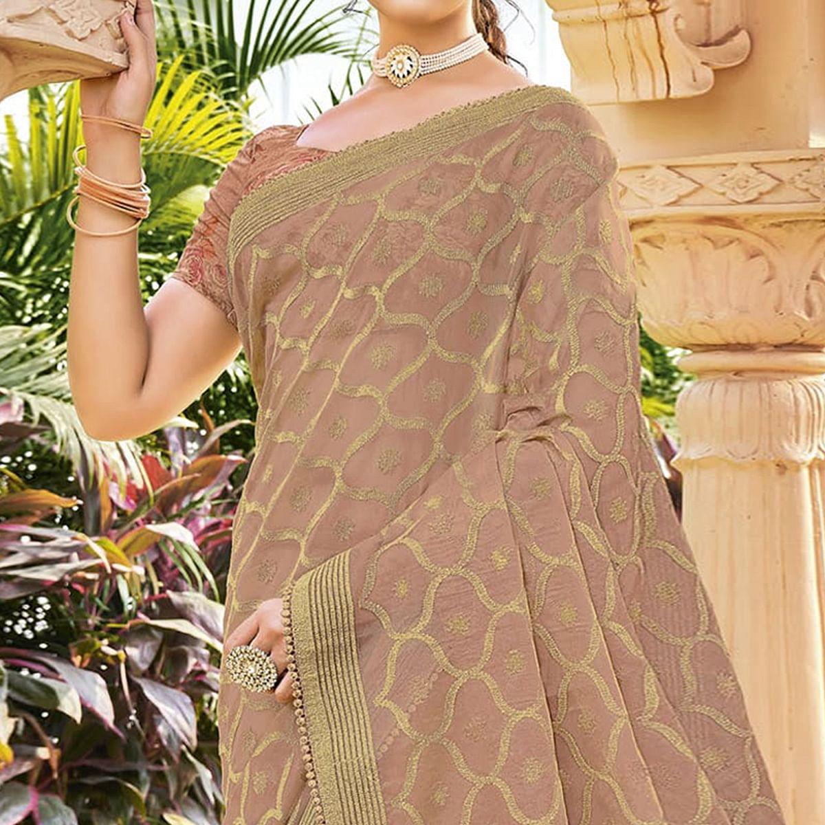 Peach Woven Georgette Saree - Peachmode