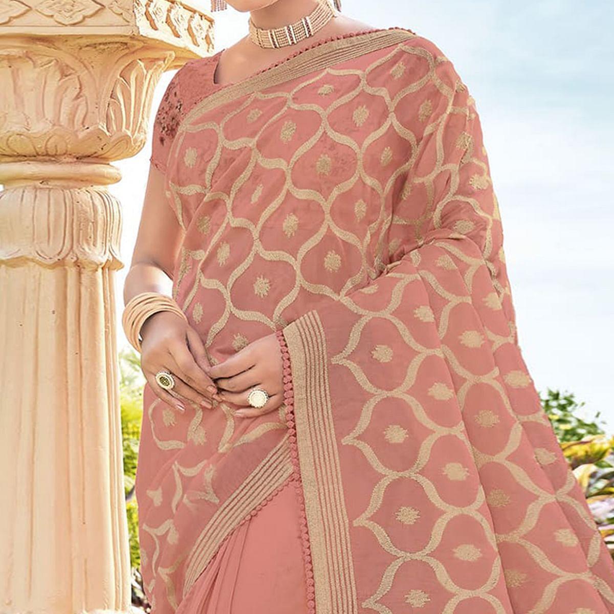 Peach Woven Georgette Saree - Peachmode
