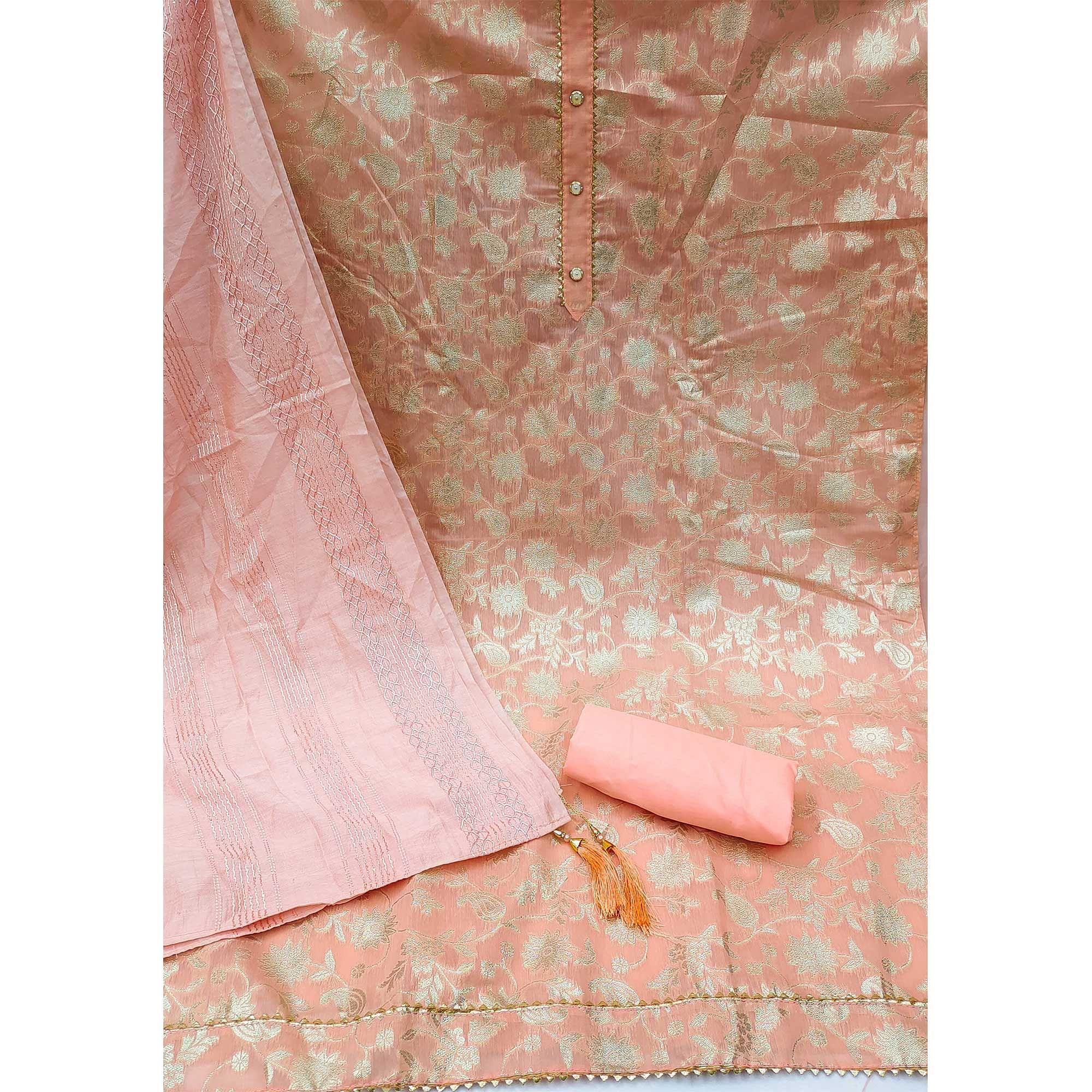 Peach Woven Jacquard Dress Material - Peachmode