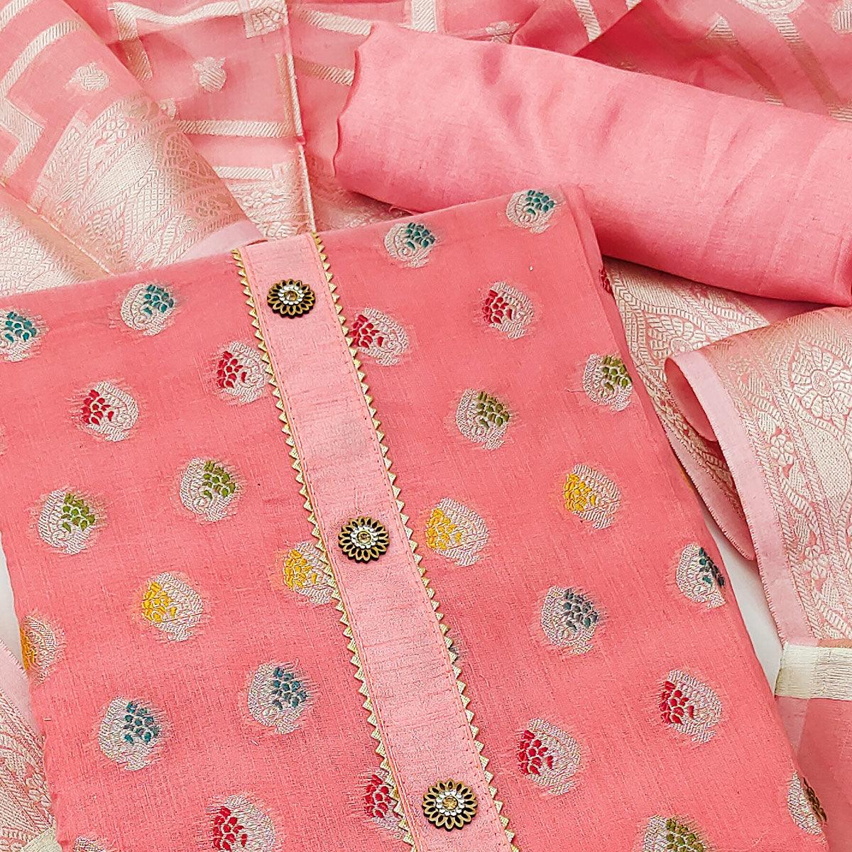 Peach Woven Jacquard Dress Material - Peachmode