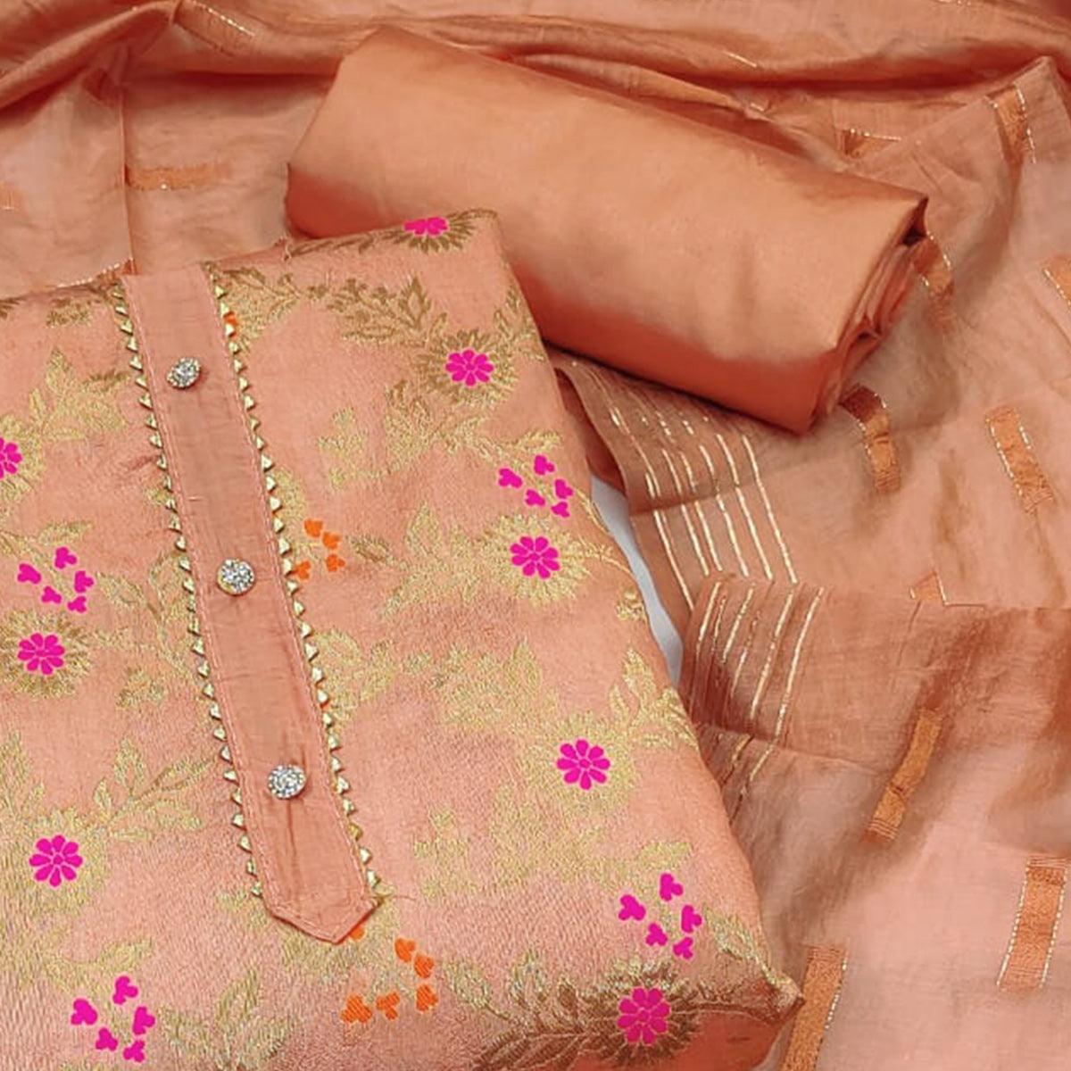 Peach Woven Jacquard Dress Material - Peachmode