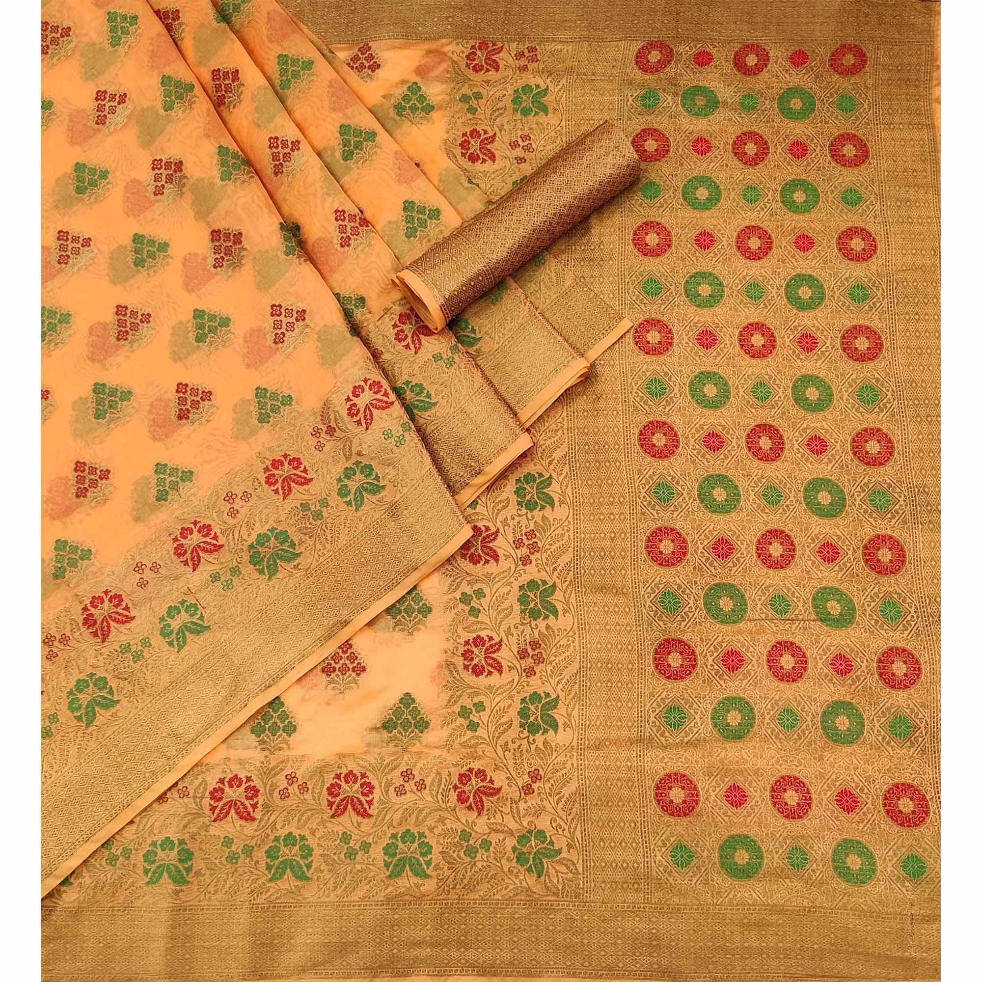 Peach Woven Organza Saree - Peachmode