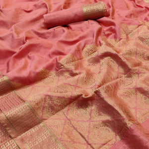 Peach Woven With Stone Work Art Silk Saree - Peachmode