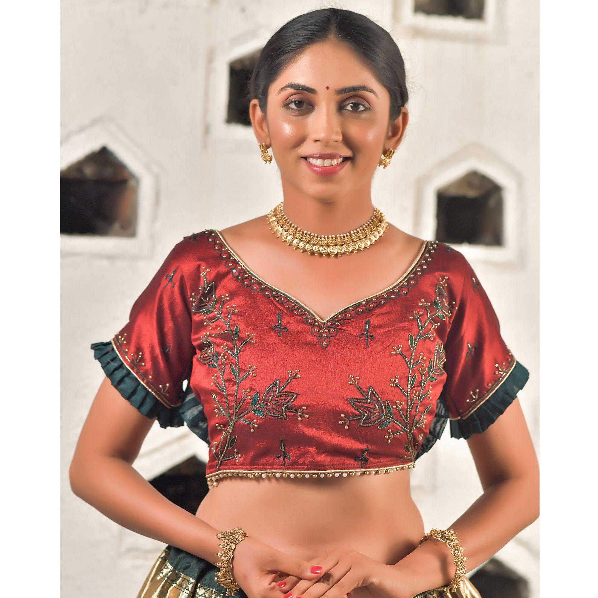 Pine Green Festive Wear Cutdana With Resham & Zardosi Work Banarasi Art Silk Lehenga Choli - Peachmode