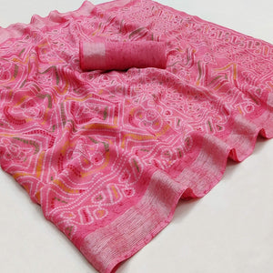 Pink Bandhani Printed Chiffon Saree - Peachmode