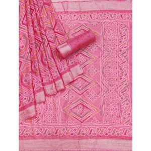 Pink Bandhani Printed Chiffon Saree - Peachmode