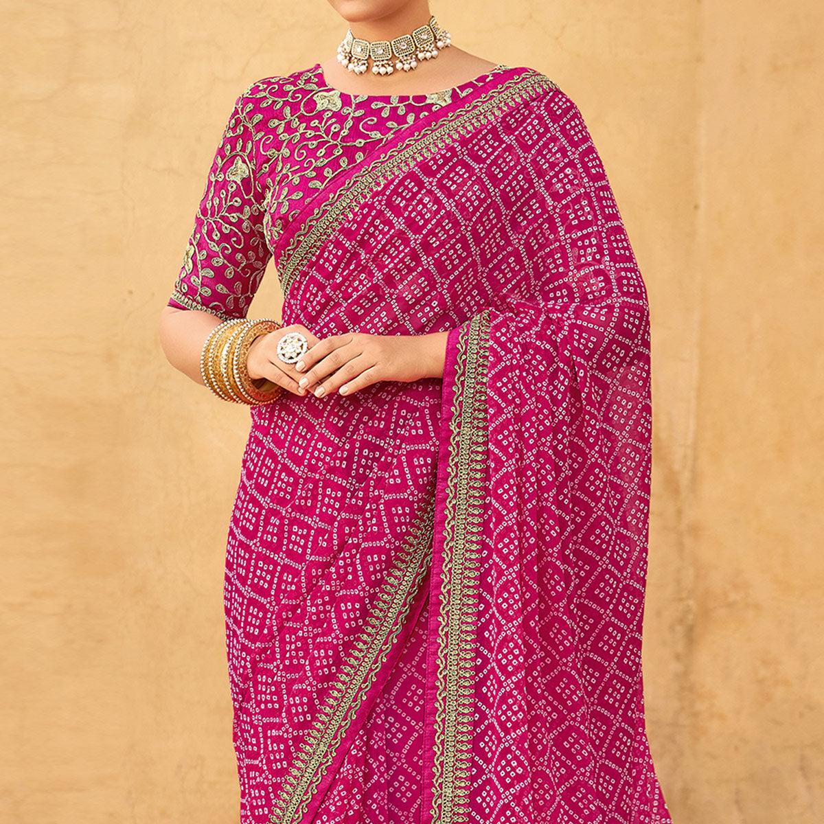 Pink Bandhani Printed Georgette Saree - Peachmode