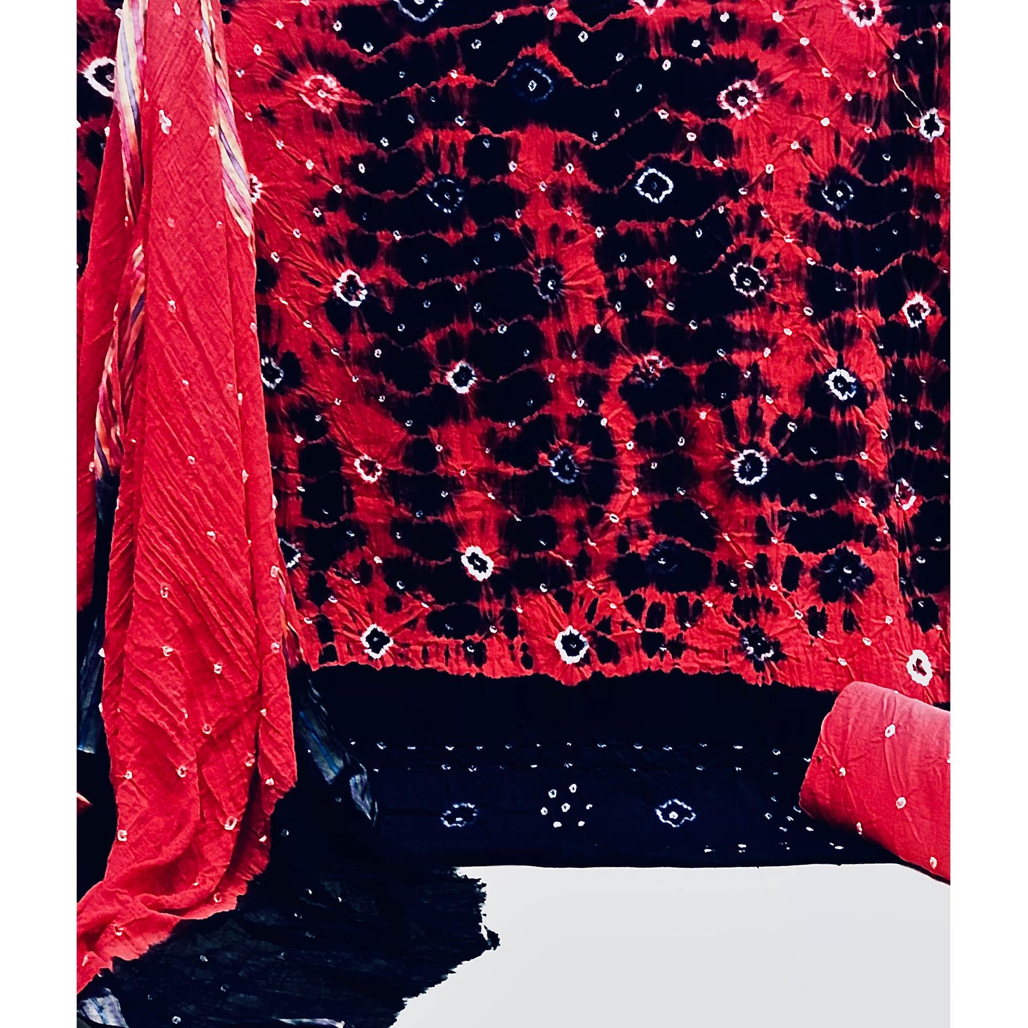 Pink Bandhani Printed Poly Cotton Dress Material - Peachmode