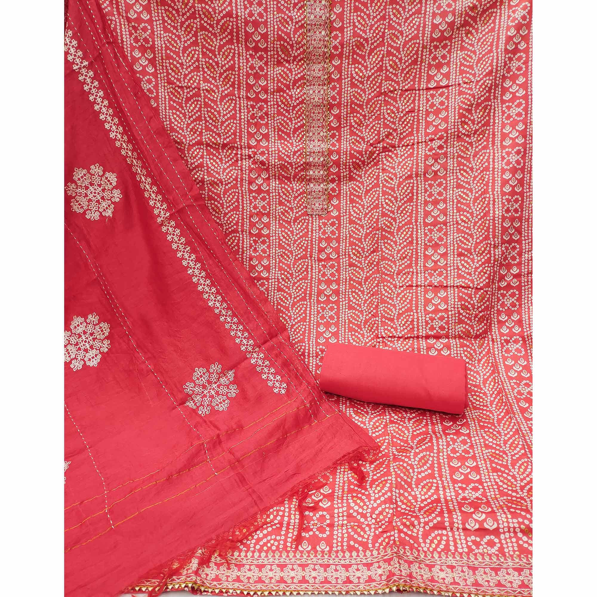 Pink Bandhani Printed Pure Cotton Dress Material - Peachmode
