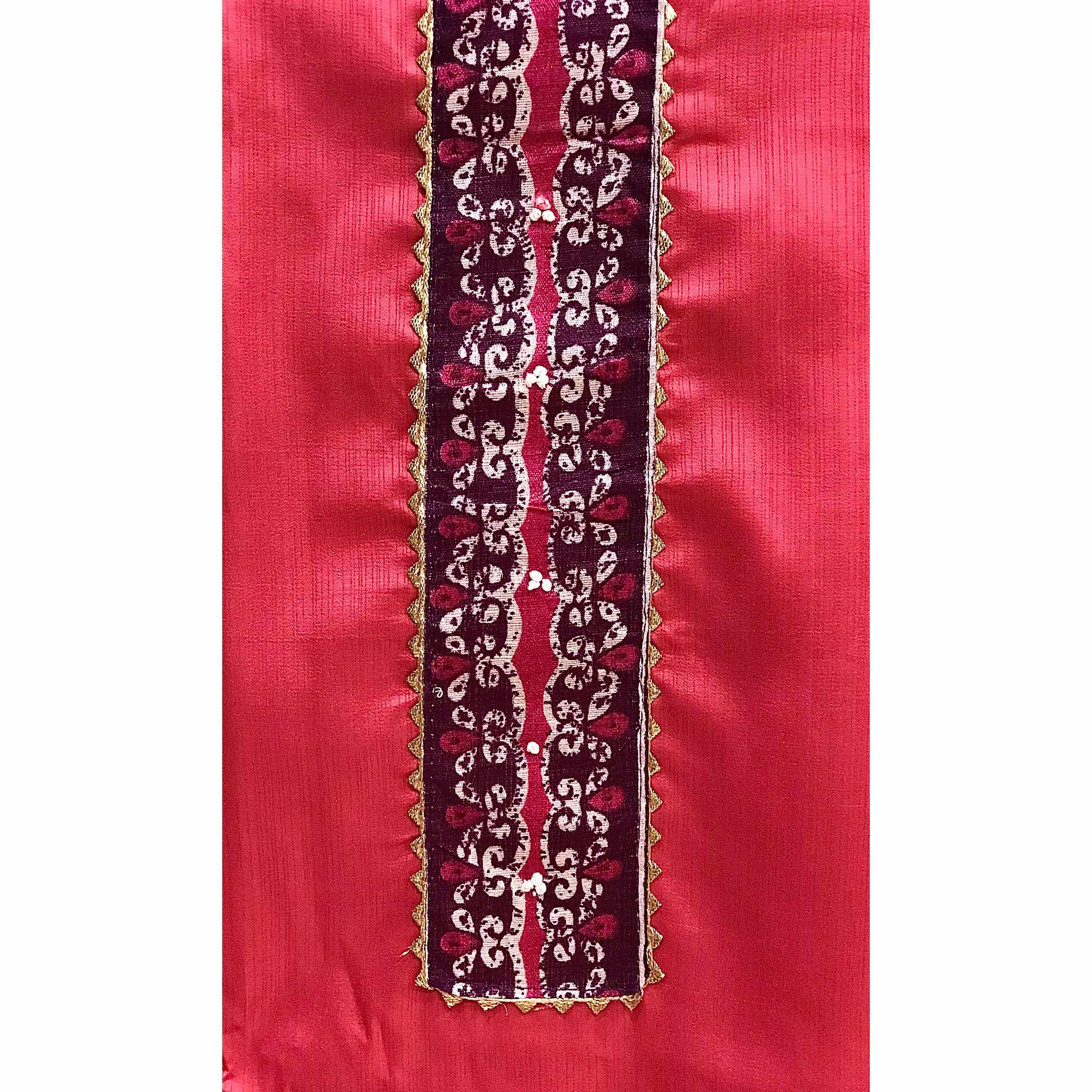Pink Batik Printed Art Silk Dress Material - Peachmode