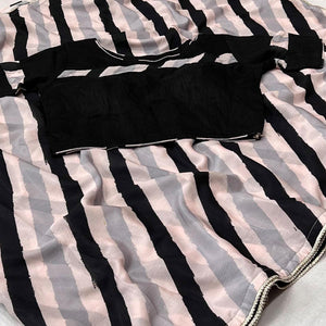 Pink-Black Printed Chiffon Saree - Peachmode