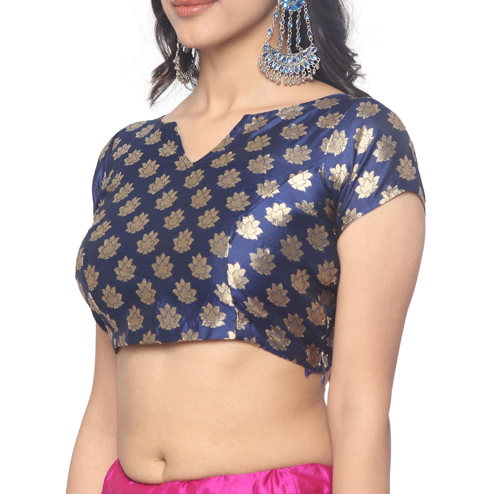 Pink-Blue Festive Wear Woven Jacquard Lehenga Choli - Peachmode