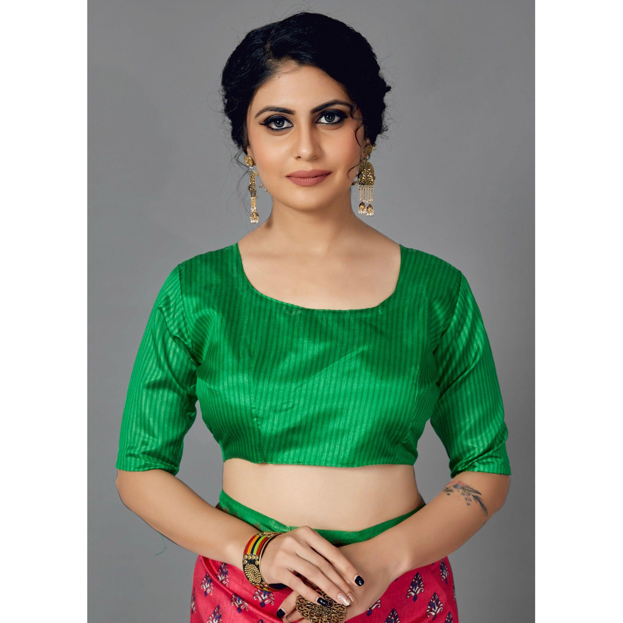 Pink Casual Art Silk Printed Saree With Unstitched Blouse - Peachmode