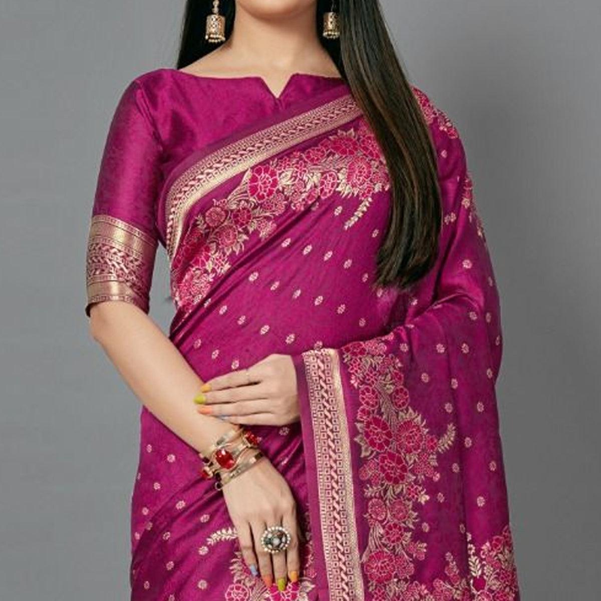 Pink Casual Silk Blend Printed Saree With Unstitched Blouse - Peachmode