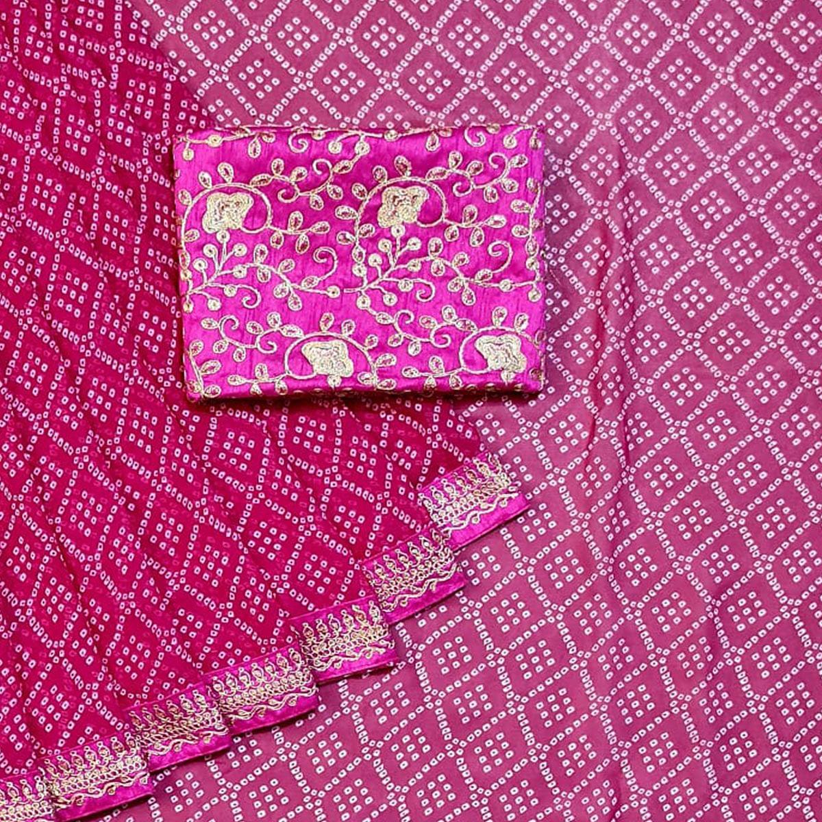 Pink Casual Wear Bandhani Printed Georgette Saree - Peachmode