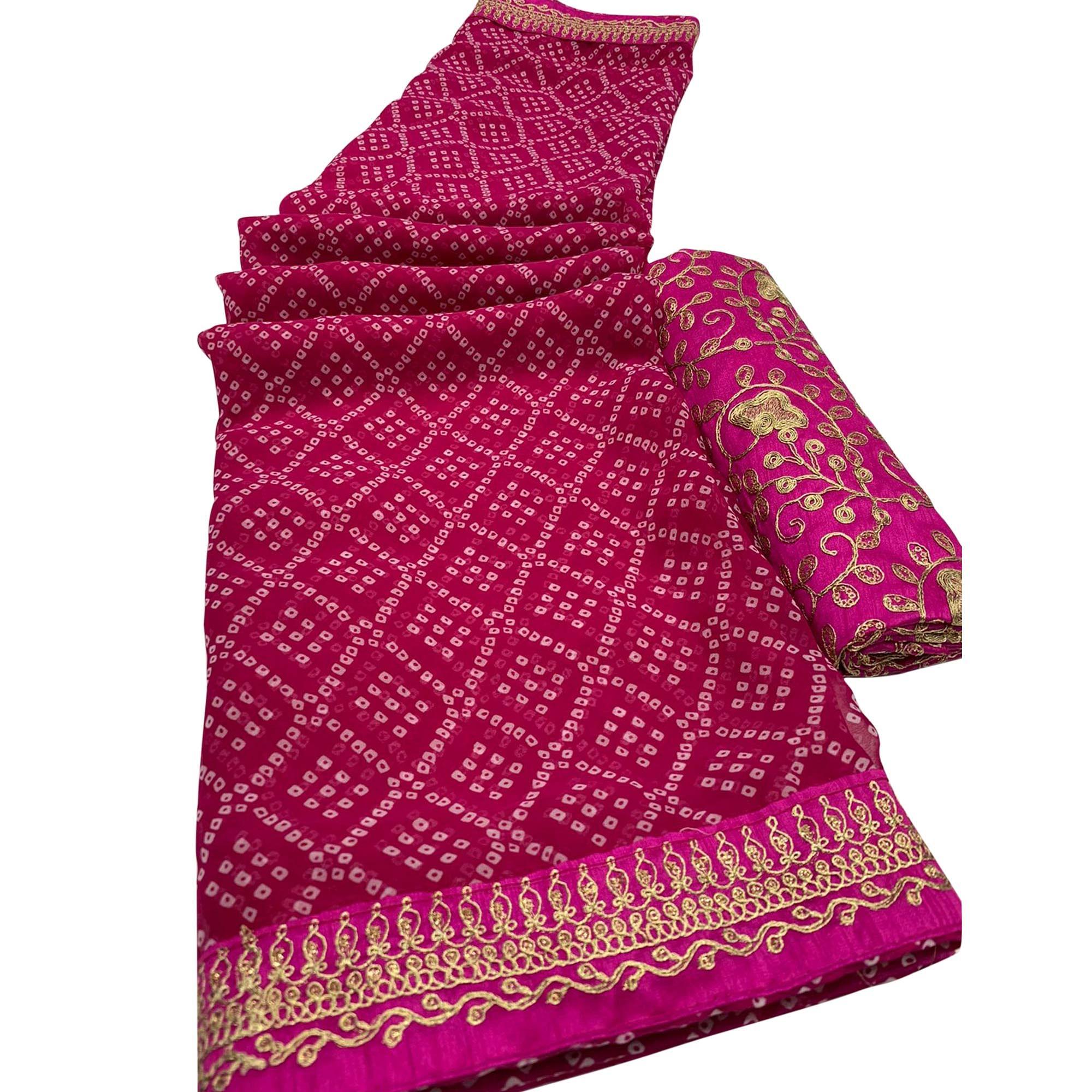 Pink Casual Wear Bandhani Printed Georgette Saree - Peachmode