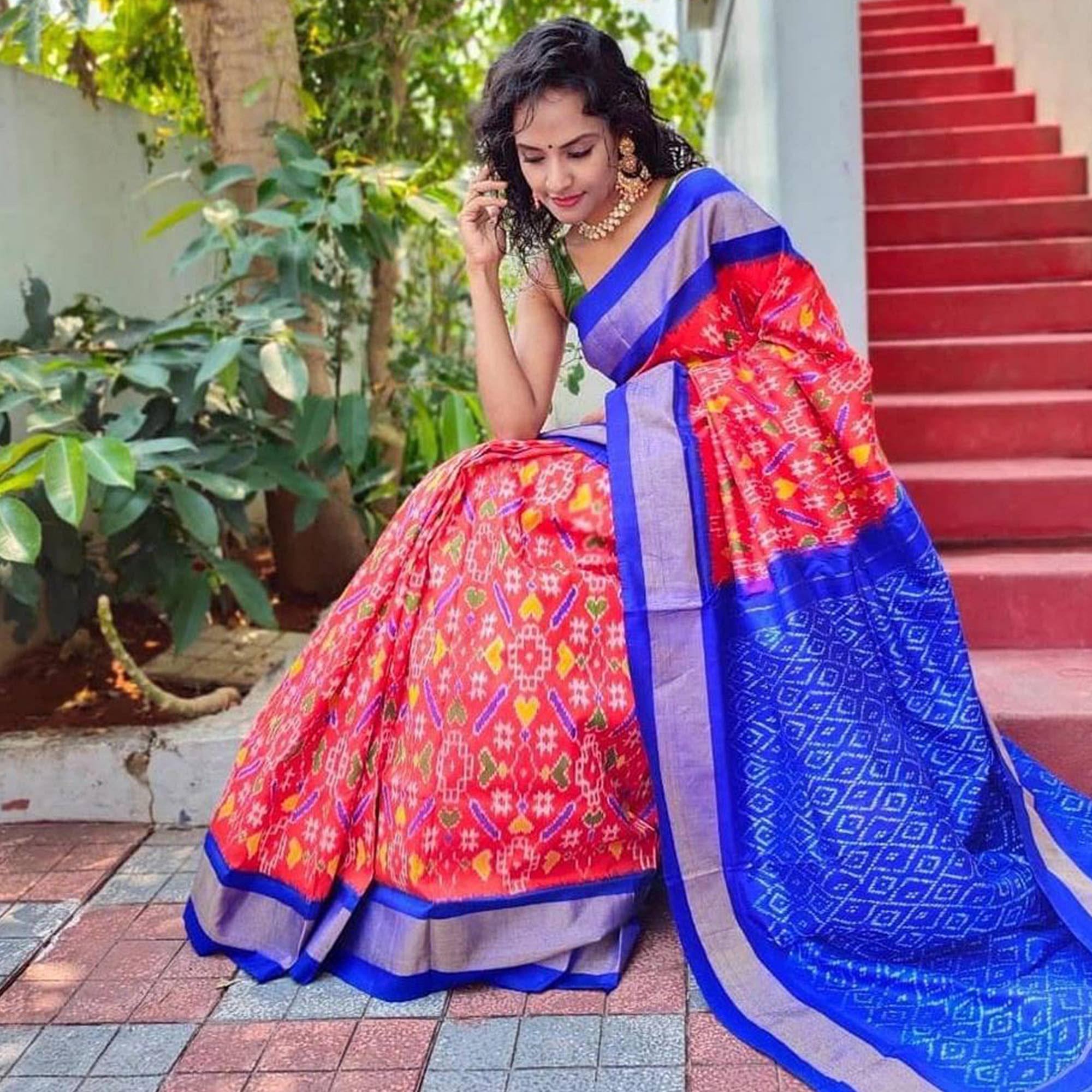 Pink Casual Wear Designer Hand Block Printed Cotton Linen Saree - Peachmode
