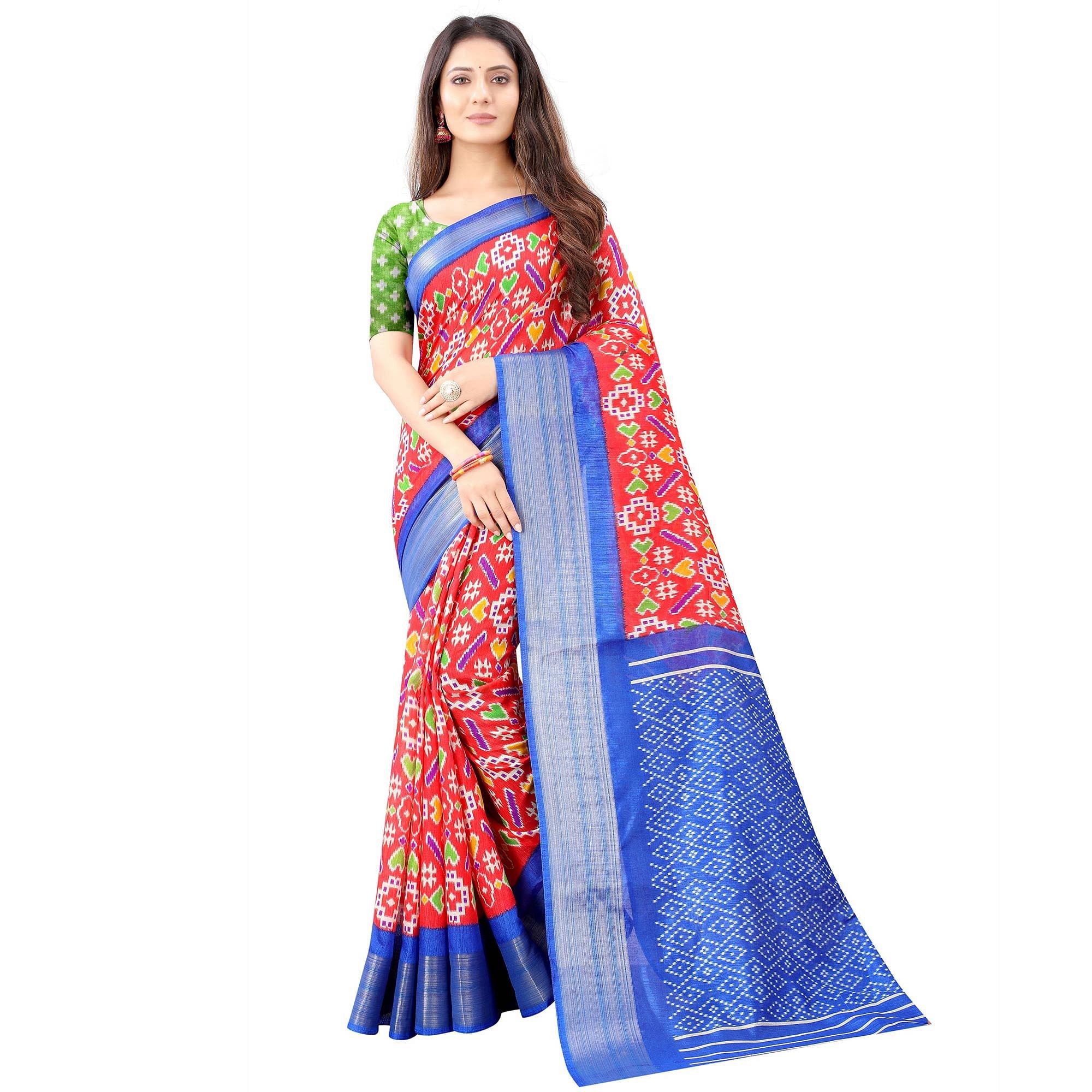 Pink Casual Wear Designer Hand Block Printed Cotton Linen Saree - Peachmode