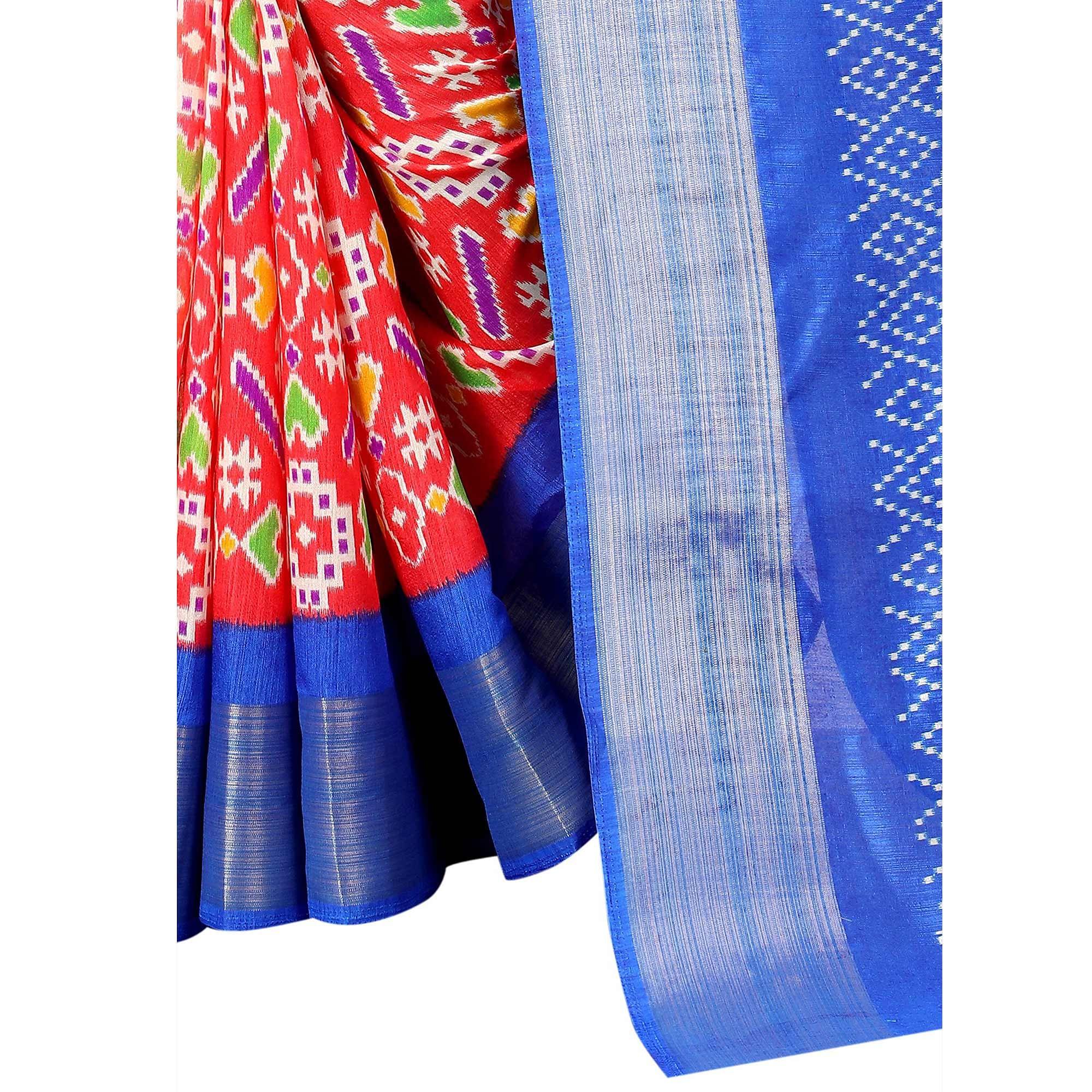 Pink Casual Wear Designer Hand Block Printed Cotton Linen Saree - Peachmode