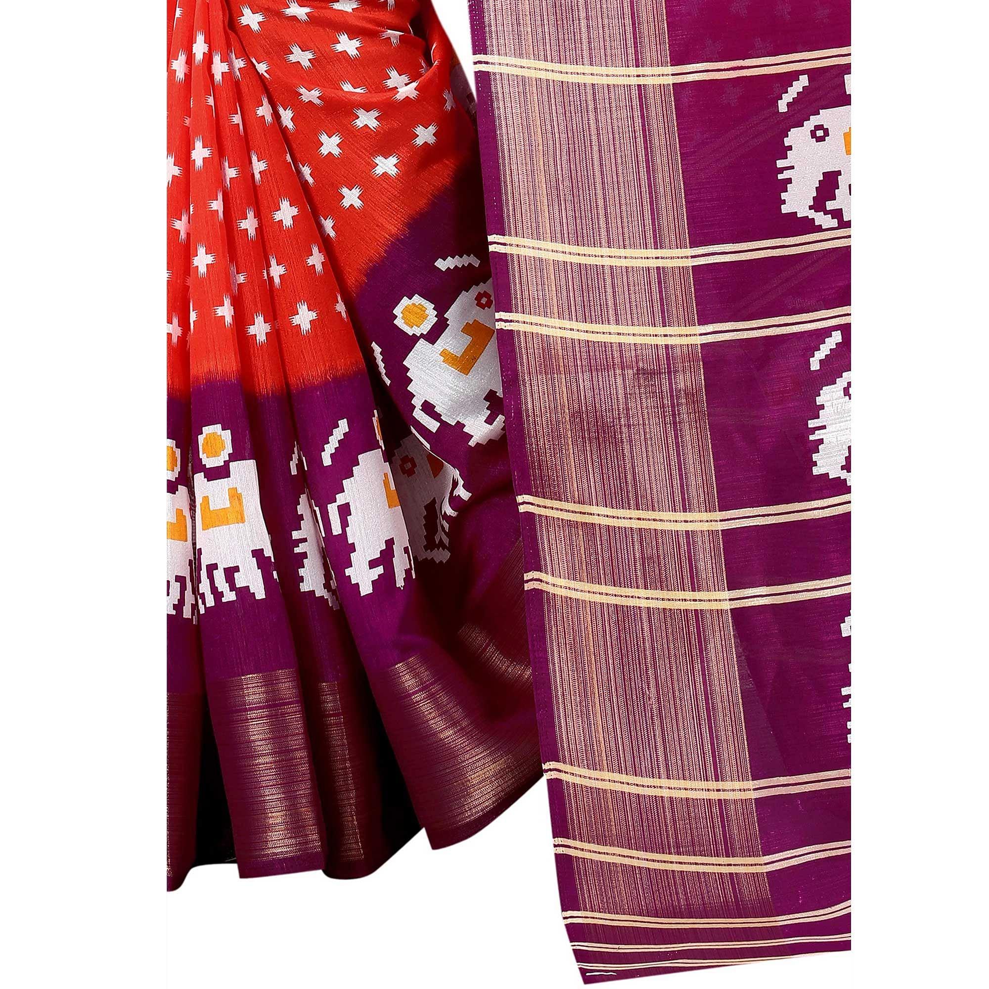 Pink Casual Wear Designer Hand Block Printed Cotton Linen Saree - Peachmode