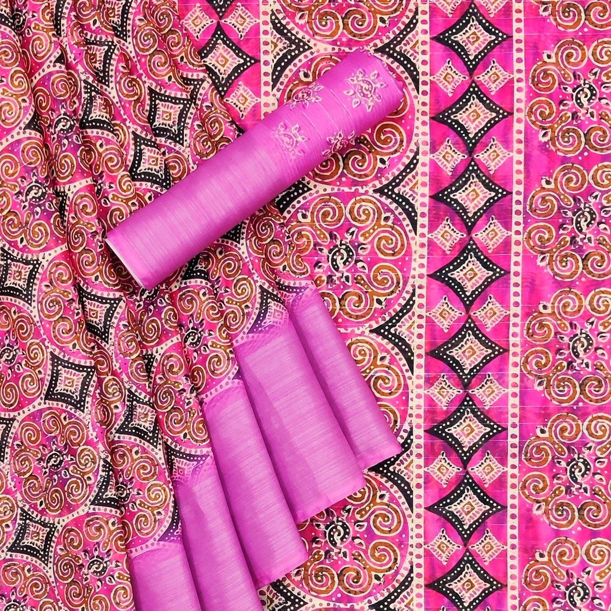 Pink Casual Wear Digital Printed Cotton Silk Saree - Peachmode