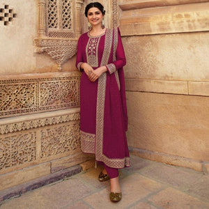 Pink Casual Wear Embroidered Faux Georgette Salwar Suit - Peachmode