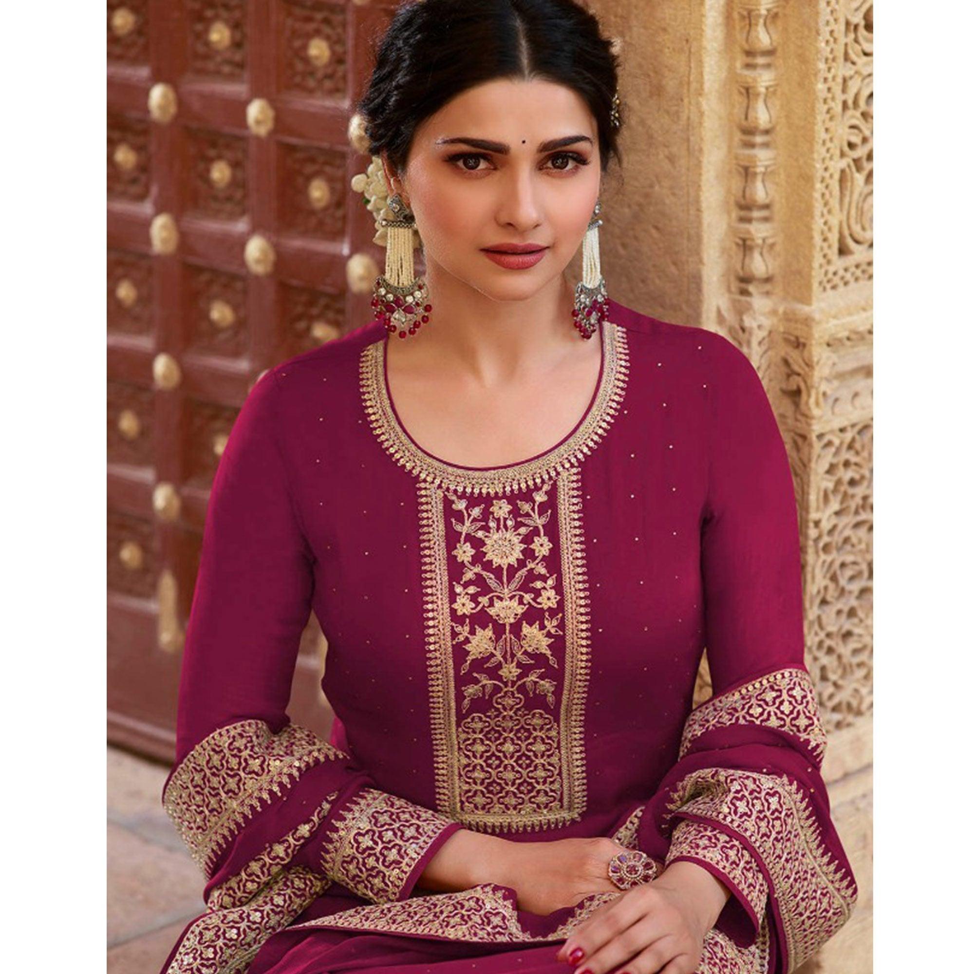 Pink Casual Wear Embroidered Faux Georgette Salwar Suit - Peachmode