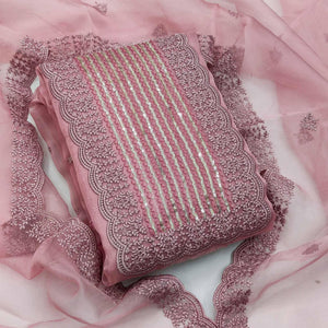 Pink Casual Wear Embroidered Organza Dress Material - Peachmode